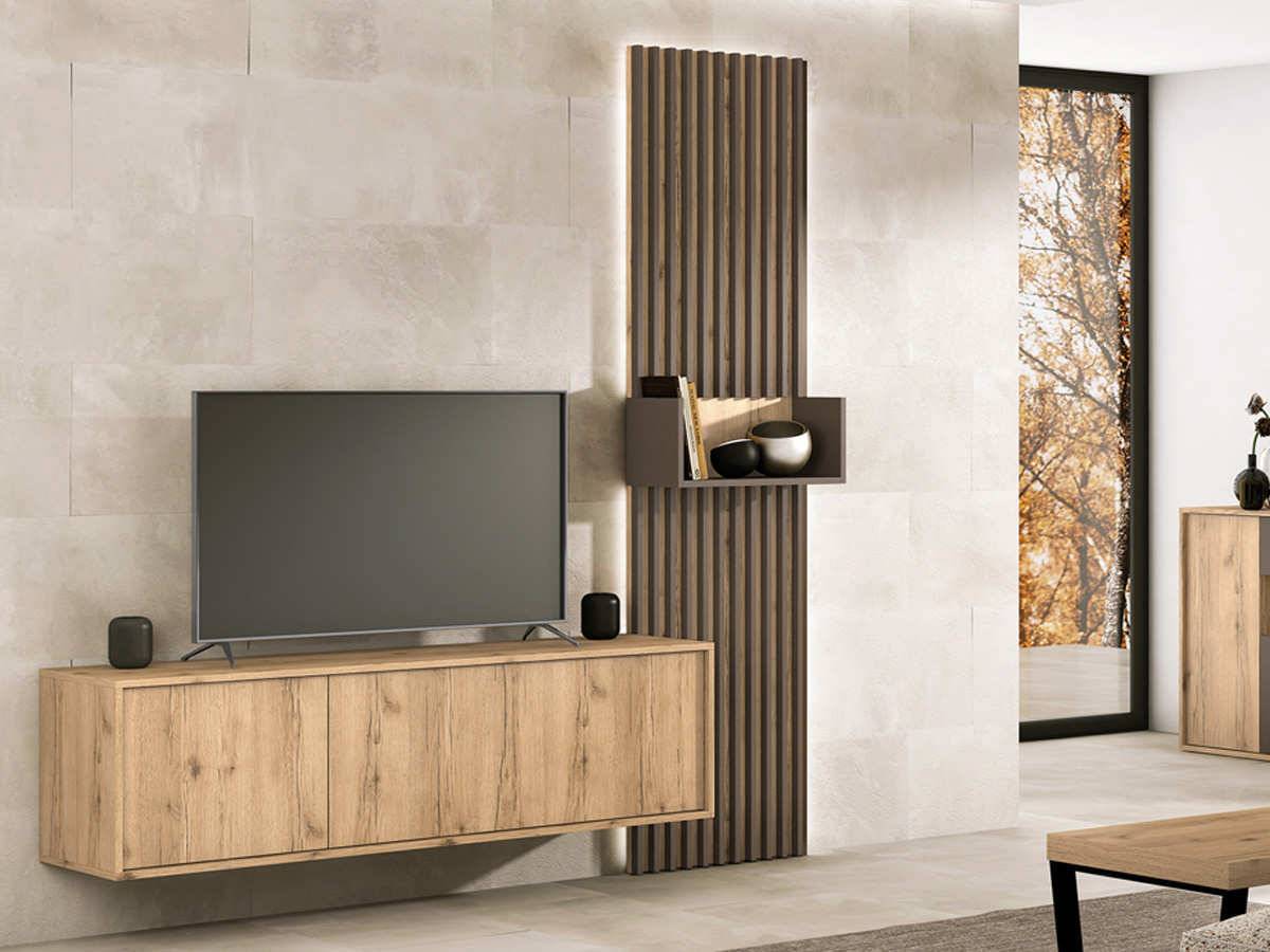  modulo bajo  puerta izquierda con  - panel decorativo 60, - panel decorativo 60, - estante pared trasera 60- aparador  cajon con  puerta . Modelo MUEBLES-SALON-COMEDOR-MARE-10