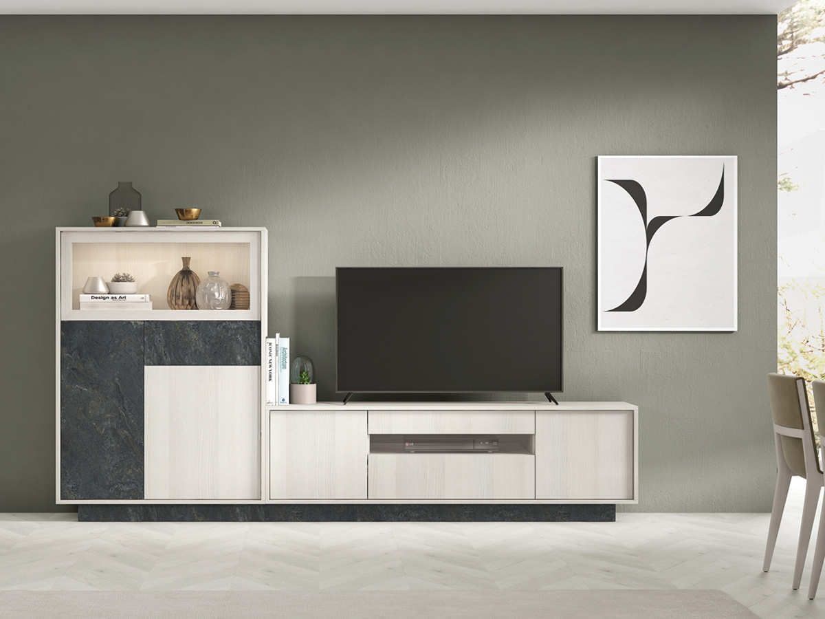  módulo bajo con cajón de cristal y puertas, medidas 178 x 48 x 42 cm.. Modelo MUEBLES-SALON-COMEDOR-MARE-40