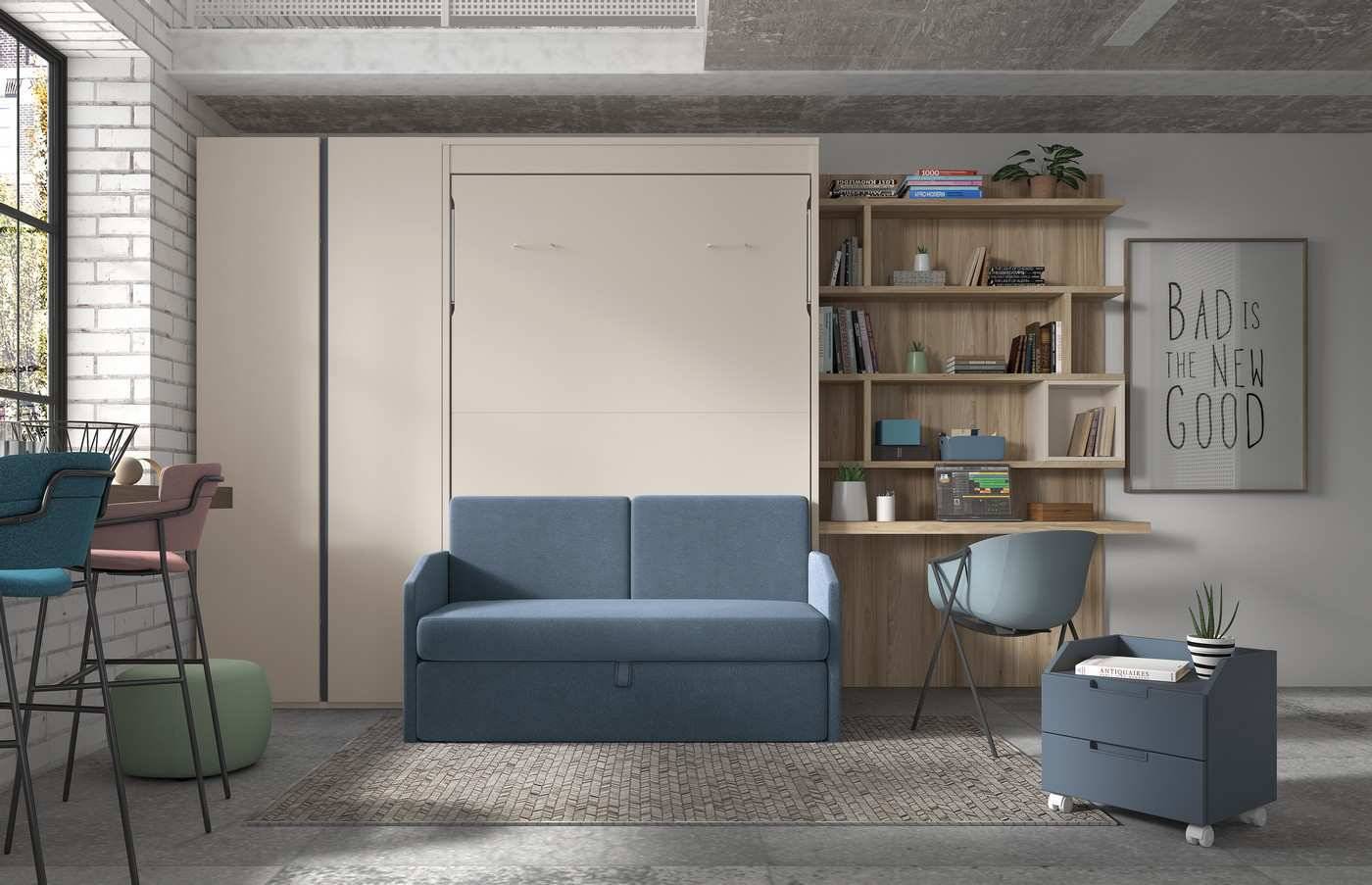 Habitacion Juvenil mueble abatible vertical con sofá canapé. Modelo FORMAS-267