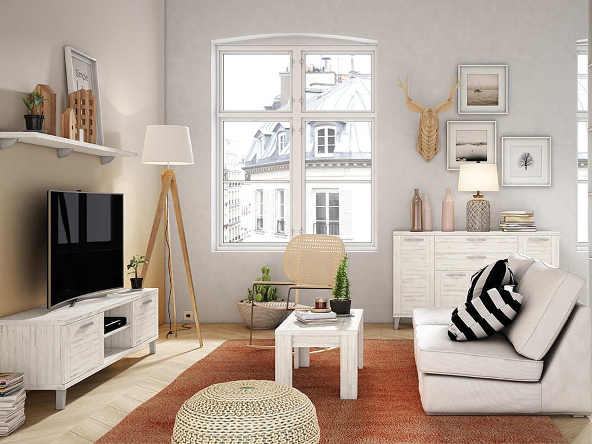  mueble salón con bajo dos puertas, estante y patas. Modelo MAK-12