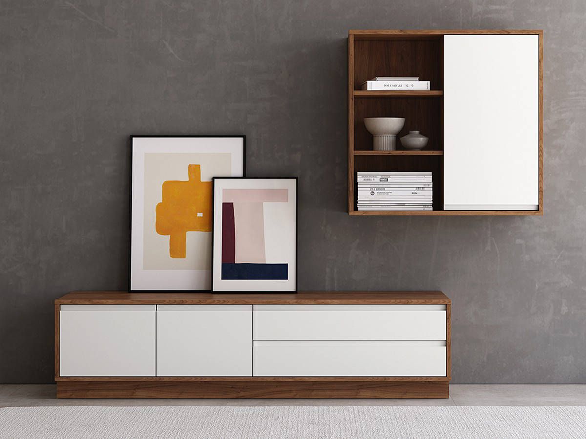  mueble salón java blanco asimétrico con zócalo. Modelo NOAH-20
