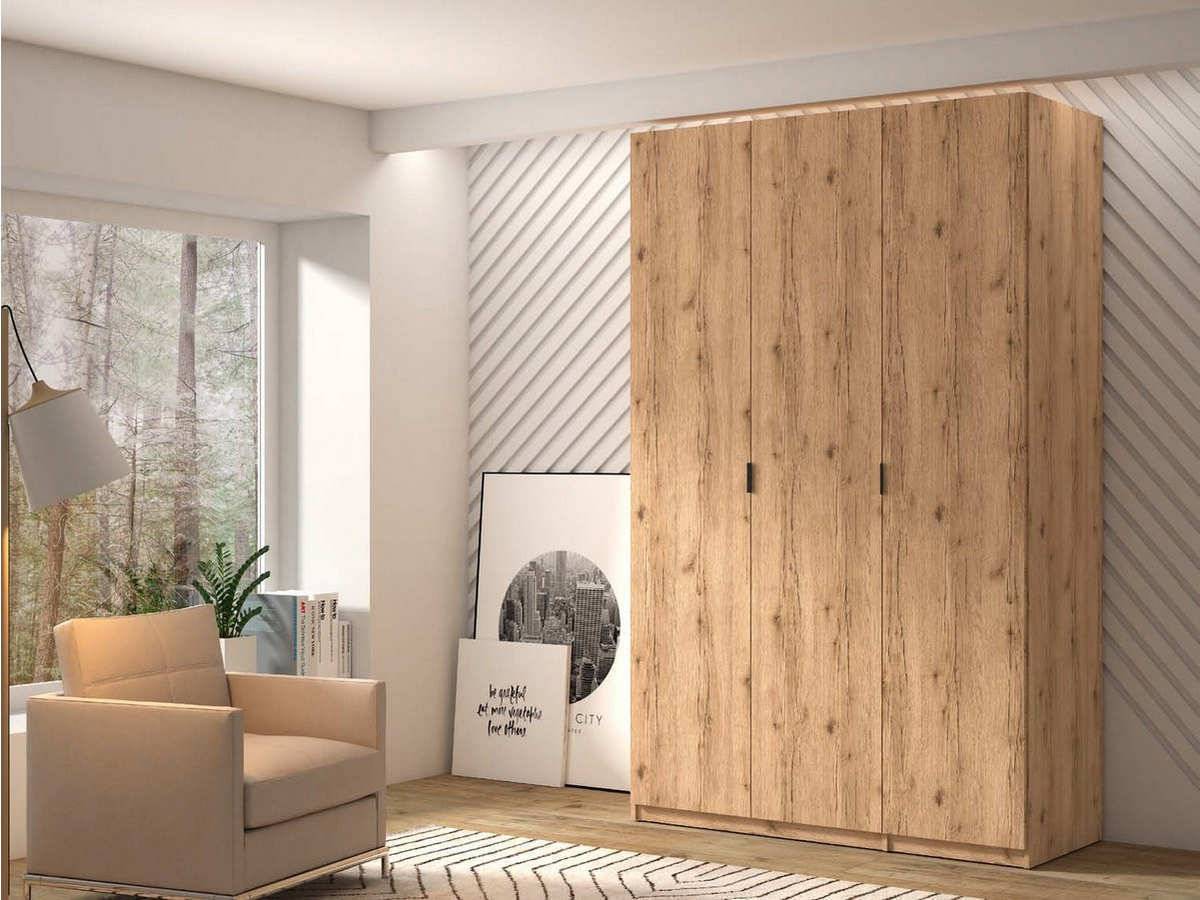  práctico armario de la serie basica de 3puertas batientes lisas de 150cm ideal para complemento en cualquier habitacion pequeña. Modelo MEDITERRANEO-100