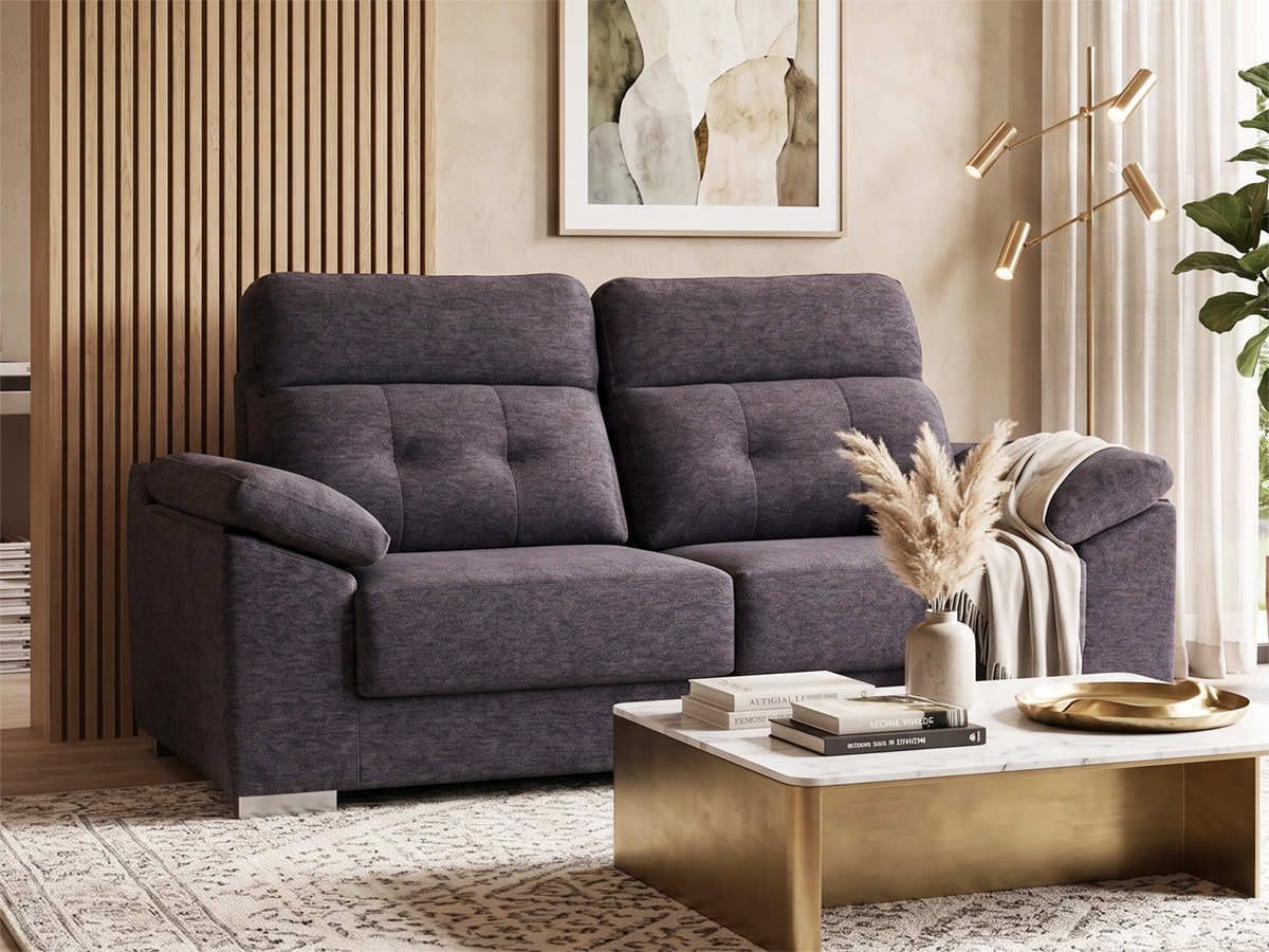  el sofá fijo de 196 cm ofrece gran comodidad con sus asientos de espuma de 30kg, respaldos altos y brazos acolchados con fibra hueca.. Modelo SOFA-3P-LOGAN-OUTLET