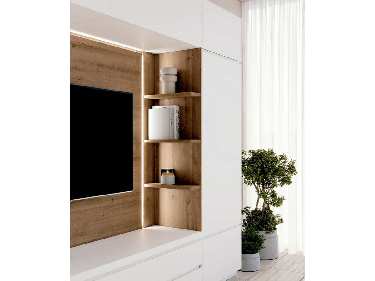  vitrina con estantes sin luz 75 x - zócalo  75  - zócalo  240  - módulo  puertas  90 x , - módulo cajones  90 x ,  - sobre  180  - módulos con puerta  90 x , - panel tv con luz  180 x - terminal con estantes  15 x  - módulo con puerta  60 x , - cristales templados - marcos metálicos. Modelo ARKO-16, imagen 2