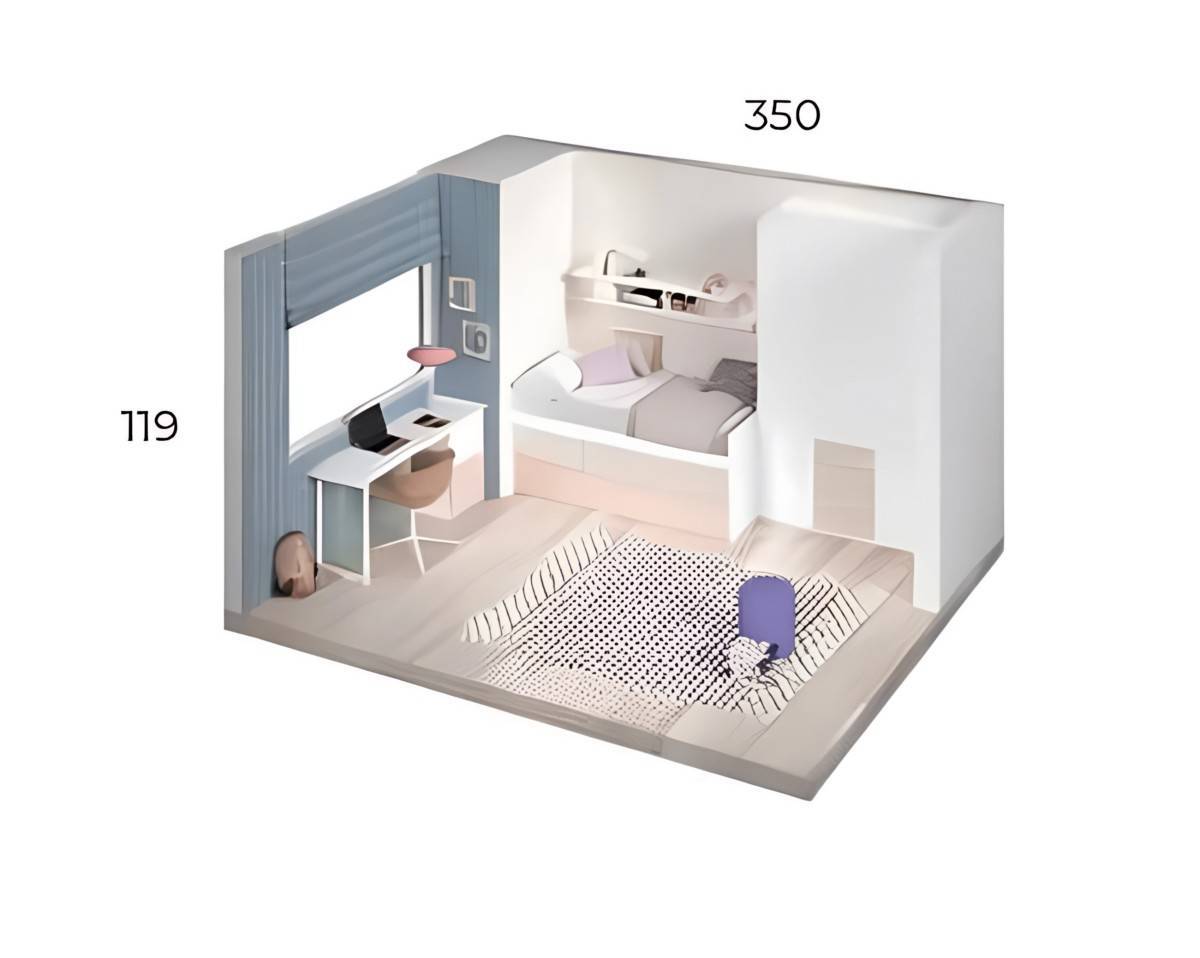Habitacion Juvenil compacto basic largueros con módulo 3 contenedores y 2 cajones con ruedas. Modelo BASICWIN-04, imagen 7