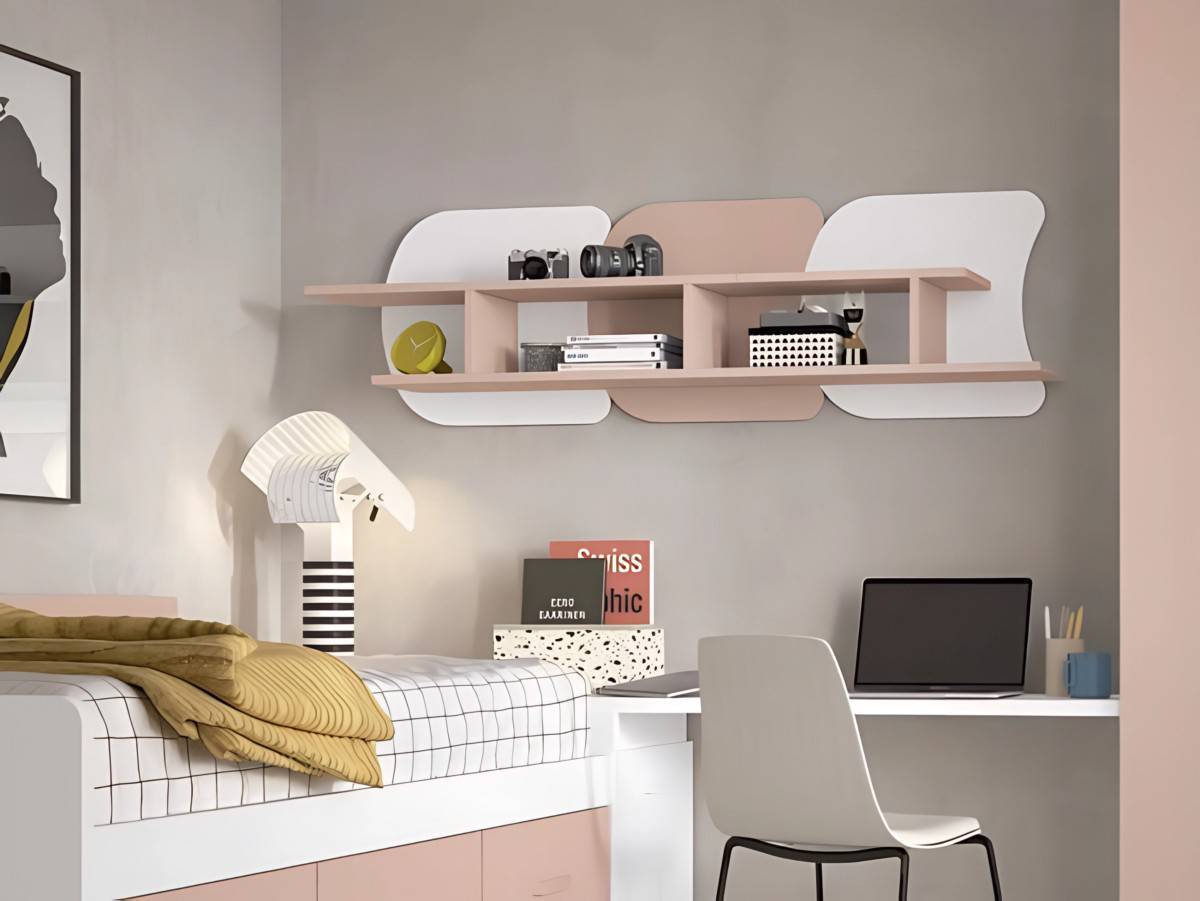 Habitacion Juvenil compacto basic largueros y corona brazo arcón derecho 190 x 90 con módulo 3 contenedores con somier de arrastre. Modelo BASICWIN-10, imagen 6