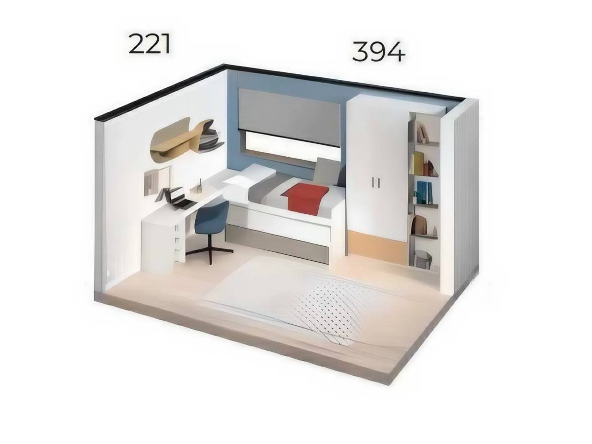Habitacion Juvenil compacto para nido brazo arcón izquierdo 190  con nido oculto con ruedas 180 y  3 contenedores. Modelo BASICWIN-14, imagen 7