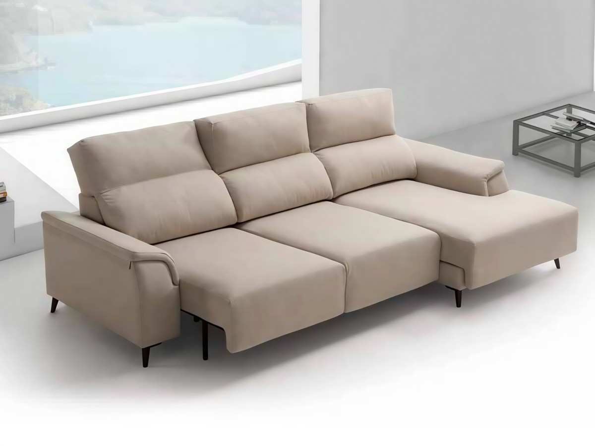  chaise longue de 292 cm con asientos deslizantes metálicos, respaldos reclinables con carraca y cabezales de fibra hueca supersuave. Modelo CHAISE-BROSS-CLD, imagen 2