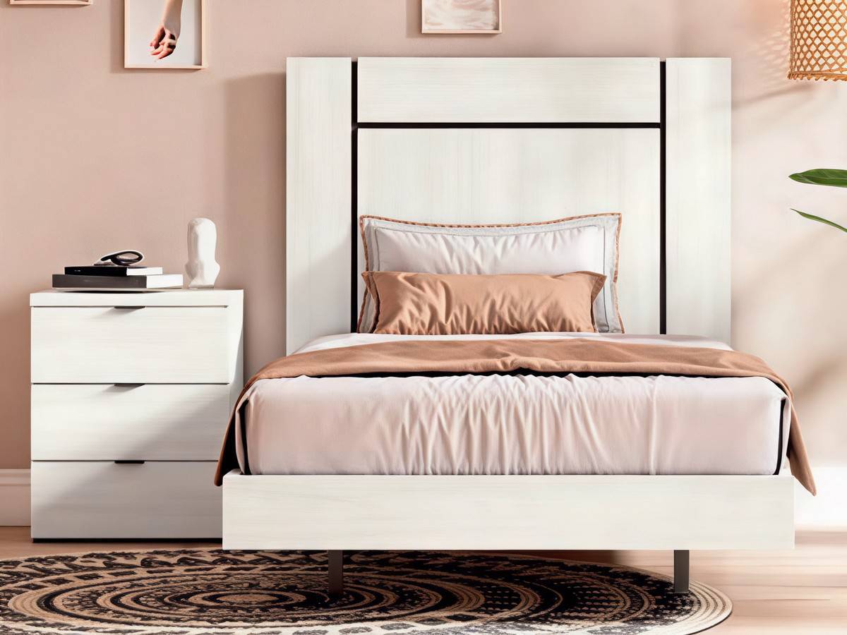  dormitorio juvenil cama ancha cabezal itaca y mesita ibi. Modelo CRETAB-33, imagen 2
