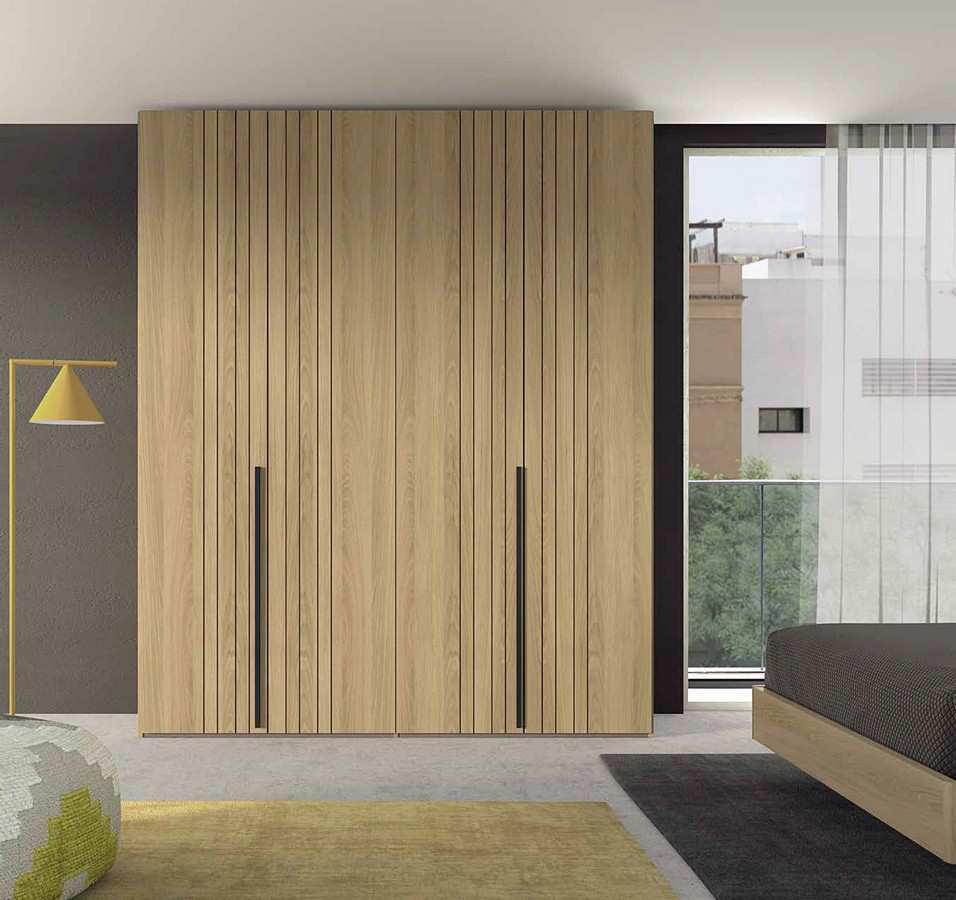  armario en acabado nature con armazón de 4 puertas  batientes  240x201 cm compuesto por 2 puertas con diseño de líneas de 240x49 cm y 2 puertas con diseño de líneas de 240x49 cm sin tirador   . Modelo ECLIPSE-54, imagen 1