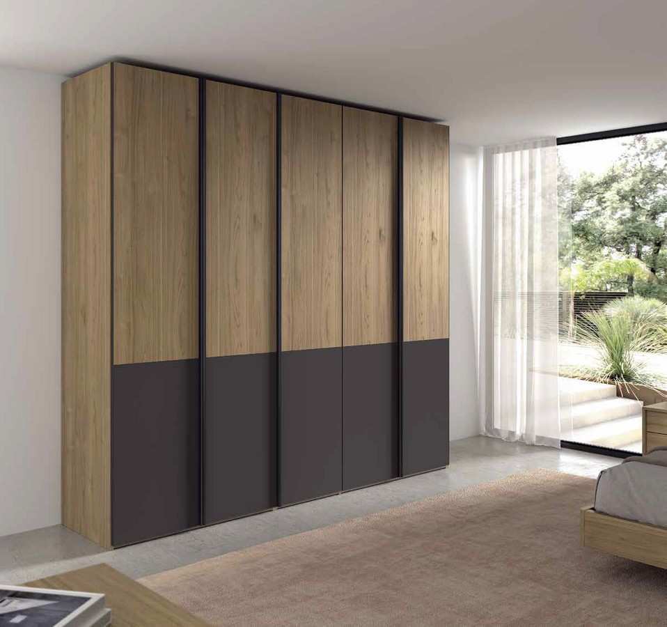  armario en acabado siena-carbono con armazón de 5 puertas  batientes  240x251 cm compuesto por 2 puertas mixtas izquierda y 3 puertas mixtas derecha de 240x49 cm   . Modelo ECLIPSE-64, imagen 1