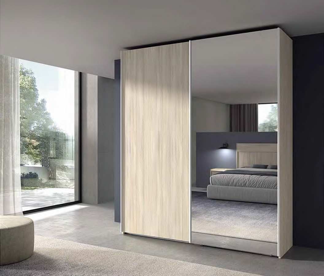  armario correderas colgado en acabado taiga con armazón de 243x201 cm, equipado con una puerta interior izquierda lisa de 240 cm en acabado taiga y una puerta exterior derecha con luna de 240 cm   . Modelo ECLIPSE-69, imagen 1