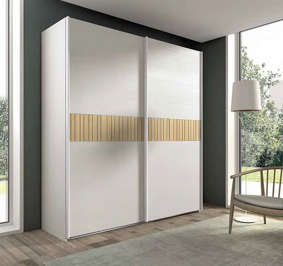  armario correderas colgado en acabado blanco-nature con armazón de 223x201 cm, equipado con una puerta interior izquierda de diseño con líneas  220  cm  y una puerta exterior derecha también con diseño de líneas  220  cm    . Modelo ECLIPSE-72, imagen 1