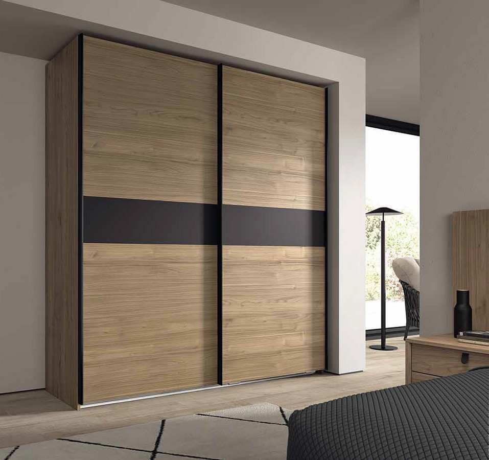  armario correderas colgado en acabado siena-carbono con armazón de 223x201 cm, equipado con una puerta interior izquierda y una puerta exterior derecha de 220 cm   . Modelo ECLIPSE-73, imagen 1