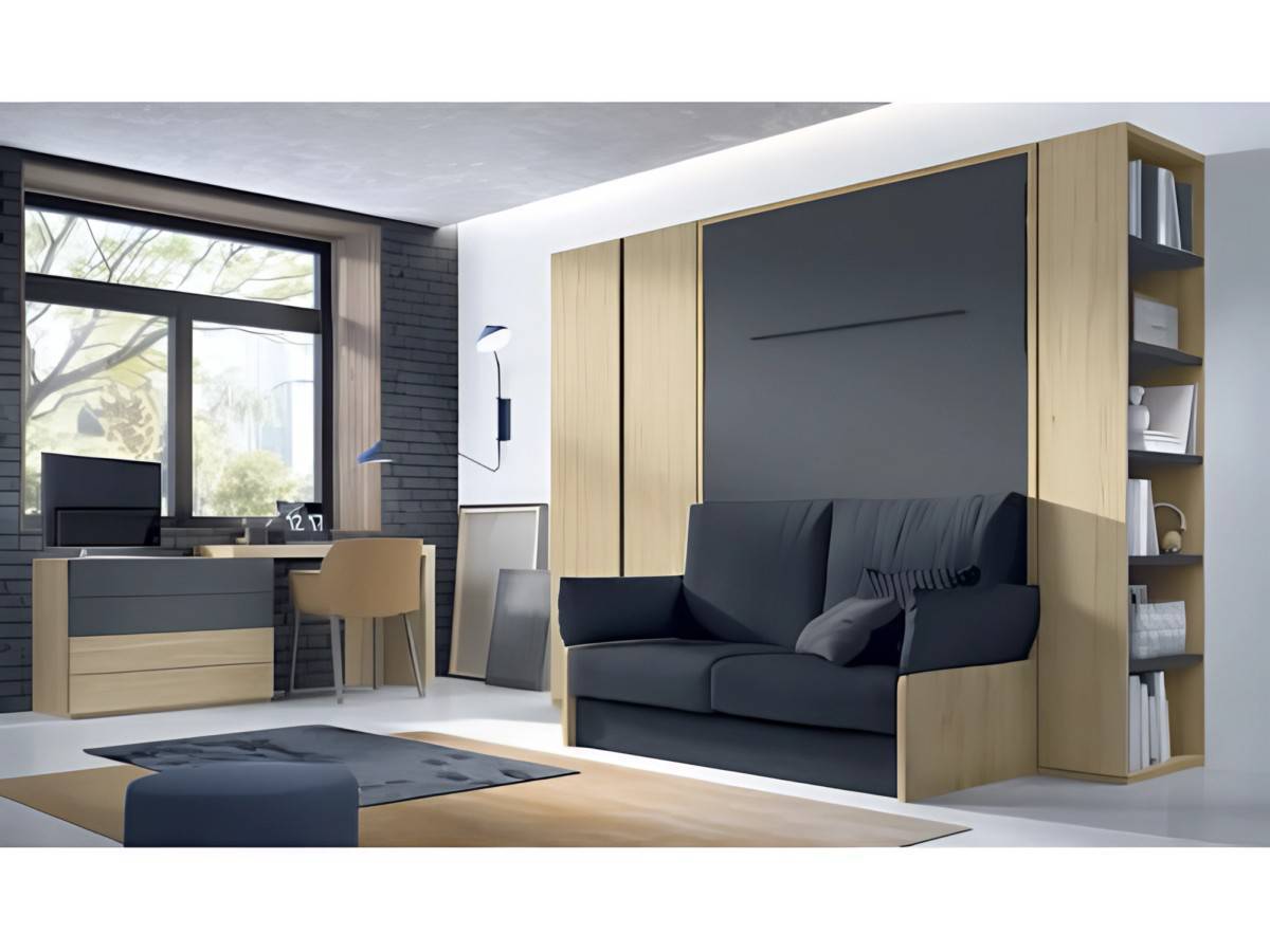  cama abatible vertical con sofa autoportante altura 220 frentes lacados 150 x 190. Modelo EOS-46, imagen 2