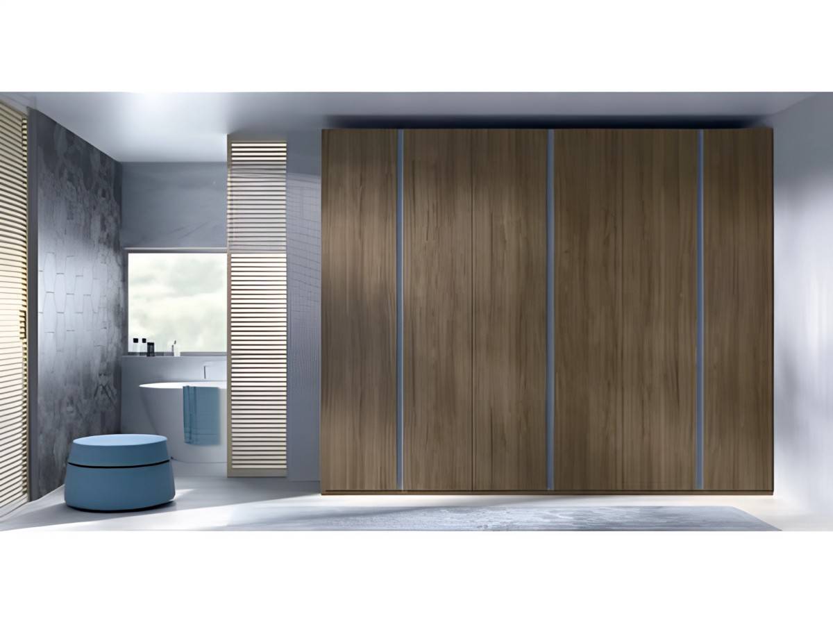  mueble  con 300cm de ancho y   6puertas batientes con tirador combinado en diferente color de diseño perfil vertical de suelo a techo. Modelo EOS-50, imagen 2