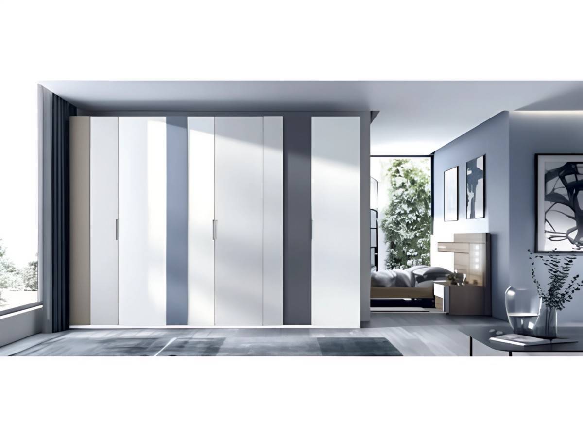  bonito modelo de 300cm y 6puertas lacadas batientes multicolor que aportará luz y alegria a tu dormintorio, incluye cajonera de 3 cajones interiores asimétricos. Modelo EOS-55, imagen 2