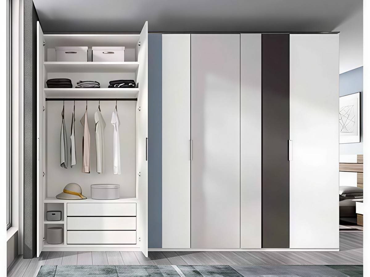  bonito modelo de 300cm y 6puertas lacadas batientes multicolor que aportará luz y alegria a tu dormintorio, incluye cajonera de 3 cajones interiores asimétricos. Modelo EOS-55, imagen 3