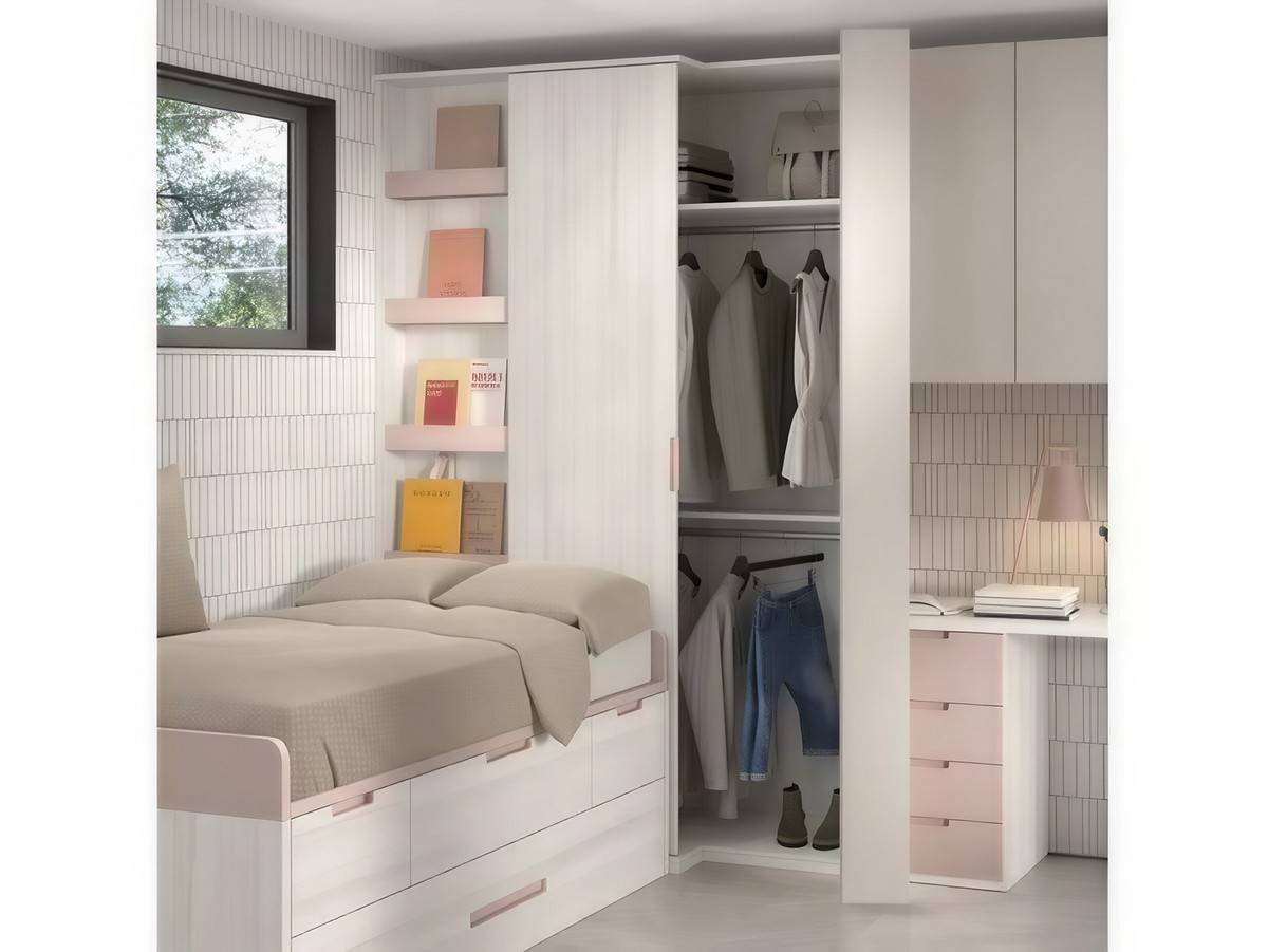 Habitacion Juvenil compacto base 30  2 contenedor  1 baul y somier arrastre. Modelo FORMAS-002, imagen 4