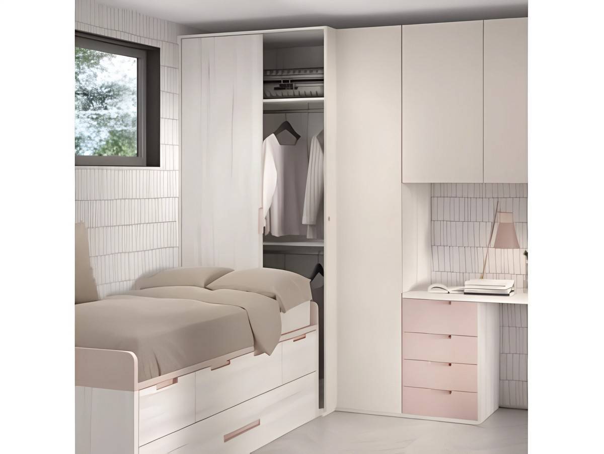 Habitacion Juvenil compacto base 30  2 contenedor  1 baul y somier arrastre. Modelo FORMAS-002, imagen 5