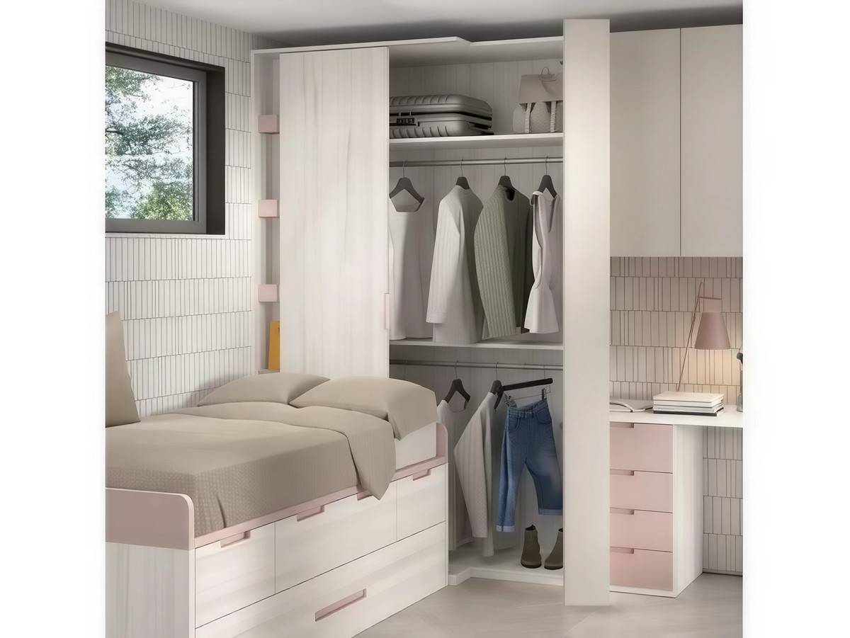 Habitacion Juvenil compacto base 30  2 contenedor  1 baul y somier arrastre. Modelo FORMAS-002, imagen 6