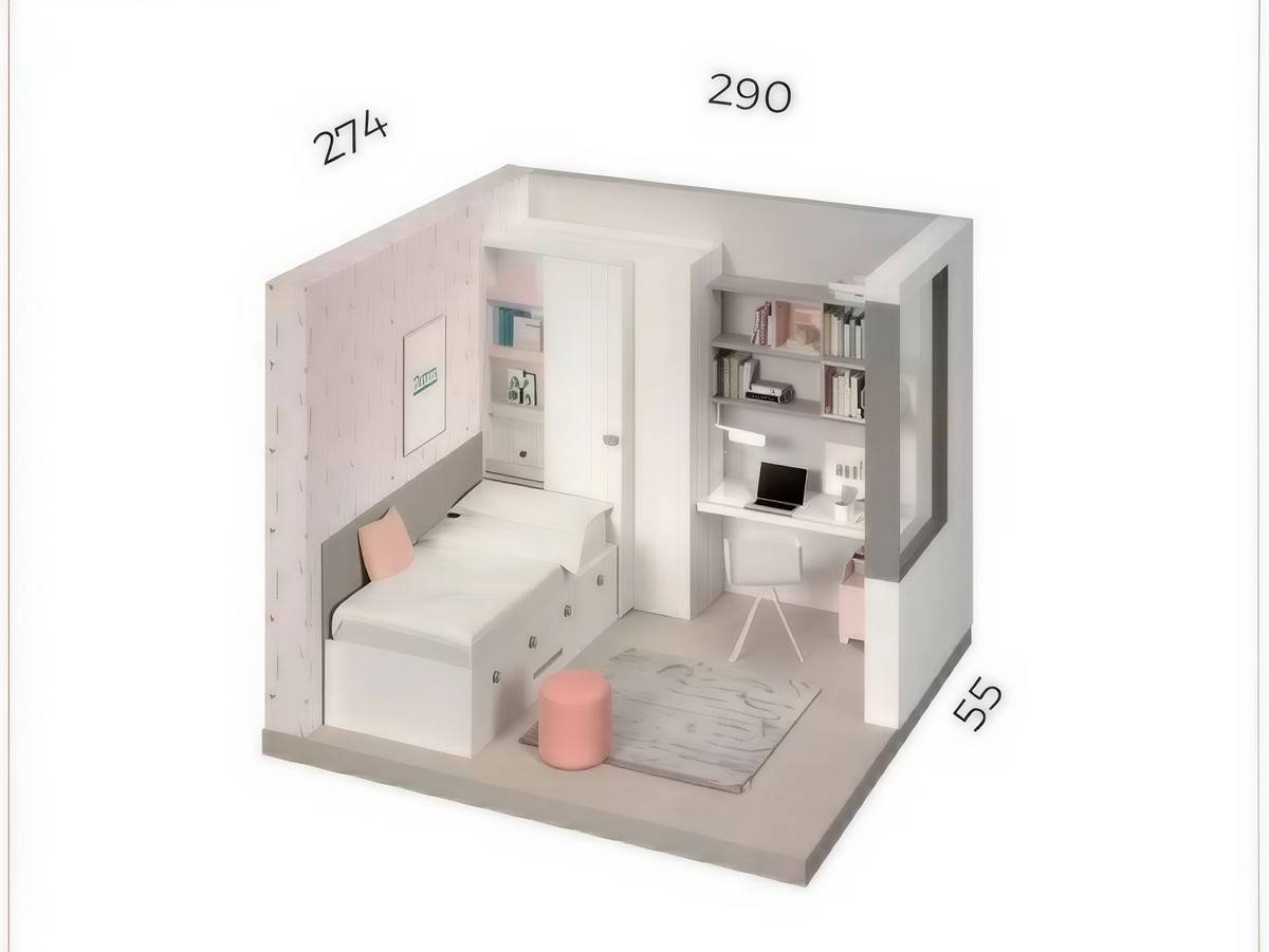 Habitacion Juvenil compacto   base 30 con 4 cajones bajos y somier de arrastre. Modelo FORMAS-020, imagen 4
