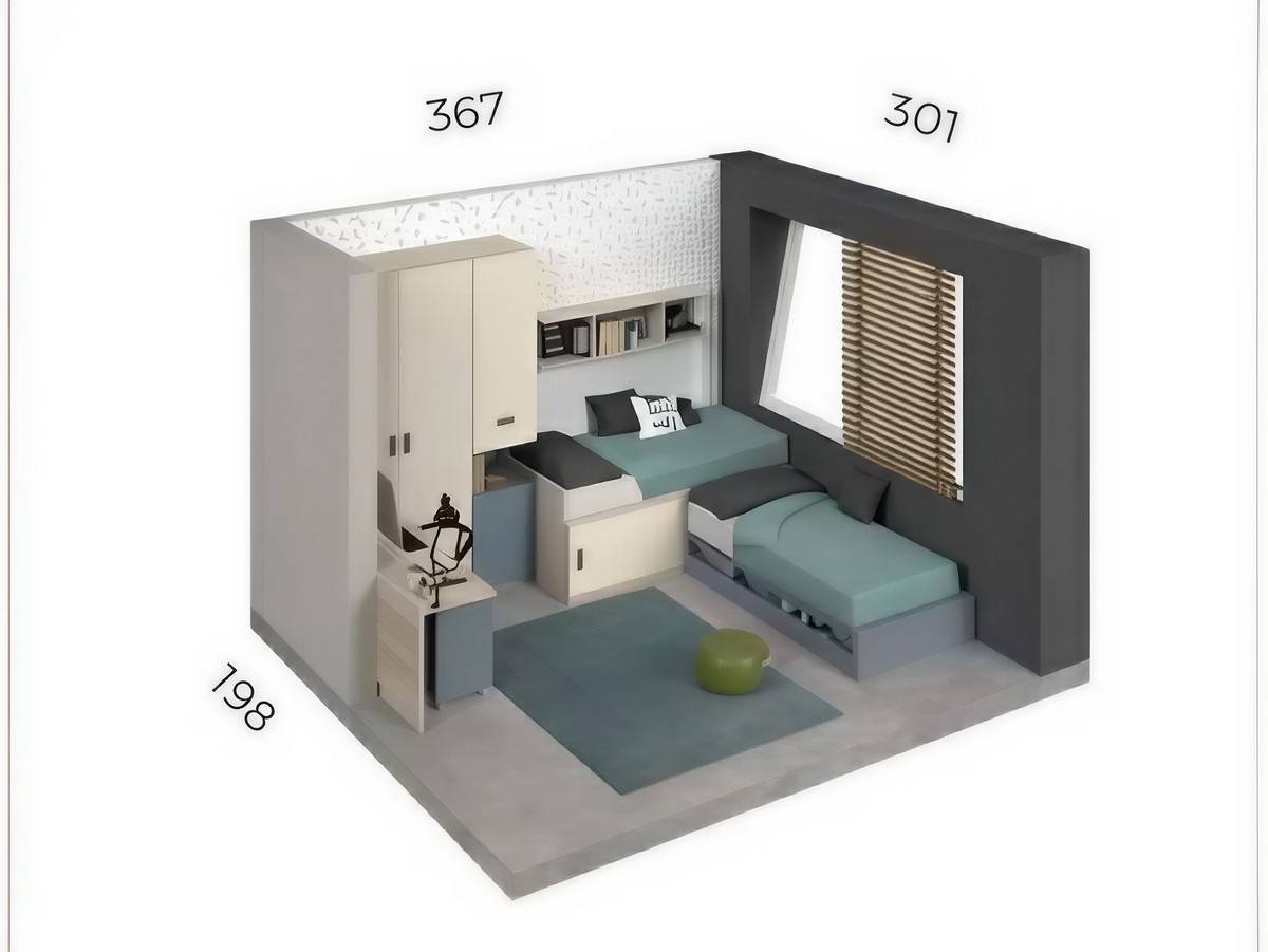 Habitacion Juvenil compacto   30 con  puerta corredera y compacto  base 30 con 2 cajones. Modelo FORMAS-021, imagen 5
