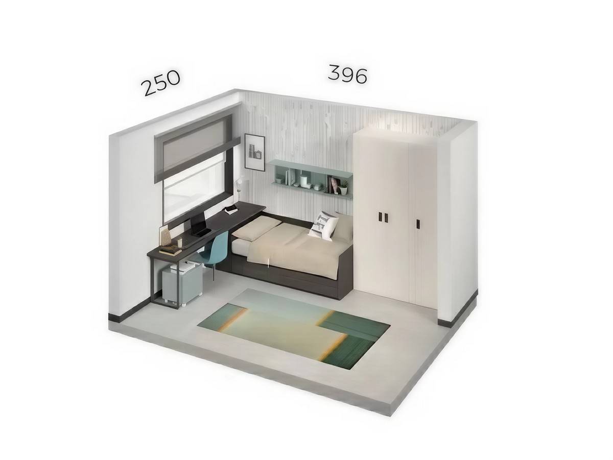 Habitacion Juvenil nido compacto con  base 30mm de grosor y módulo 2 baúles con corona alta. Modelo FORMAS-104, imagen 4