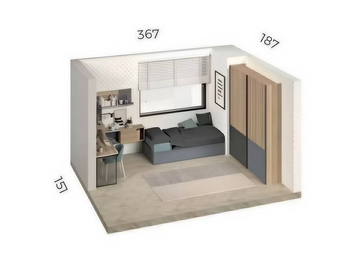 Habitacion Juvenil nido compacto de base 30mm con módulo de 2 contenedores y 1 baúl con guías. Modelo FORMAS-108, imagen 4