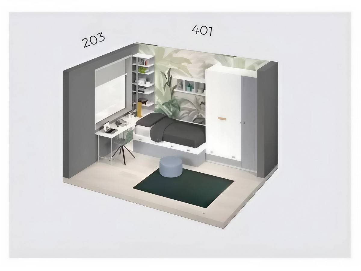 Habitacion Juvenil compacto modular base con somier de arrastre y 2 baules apilables. Modelo FORMAS-156, imagen 3