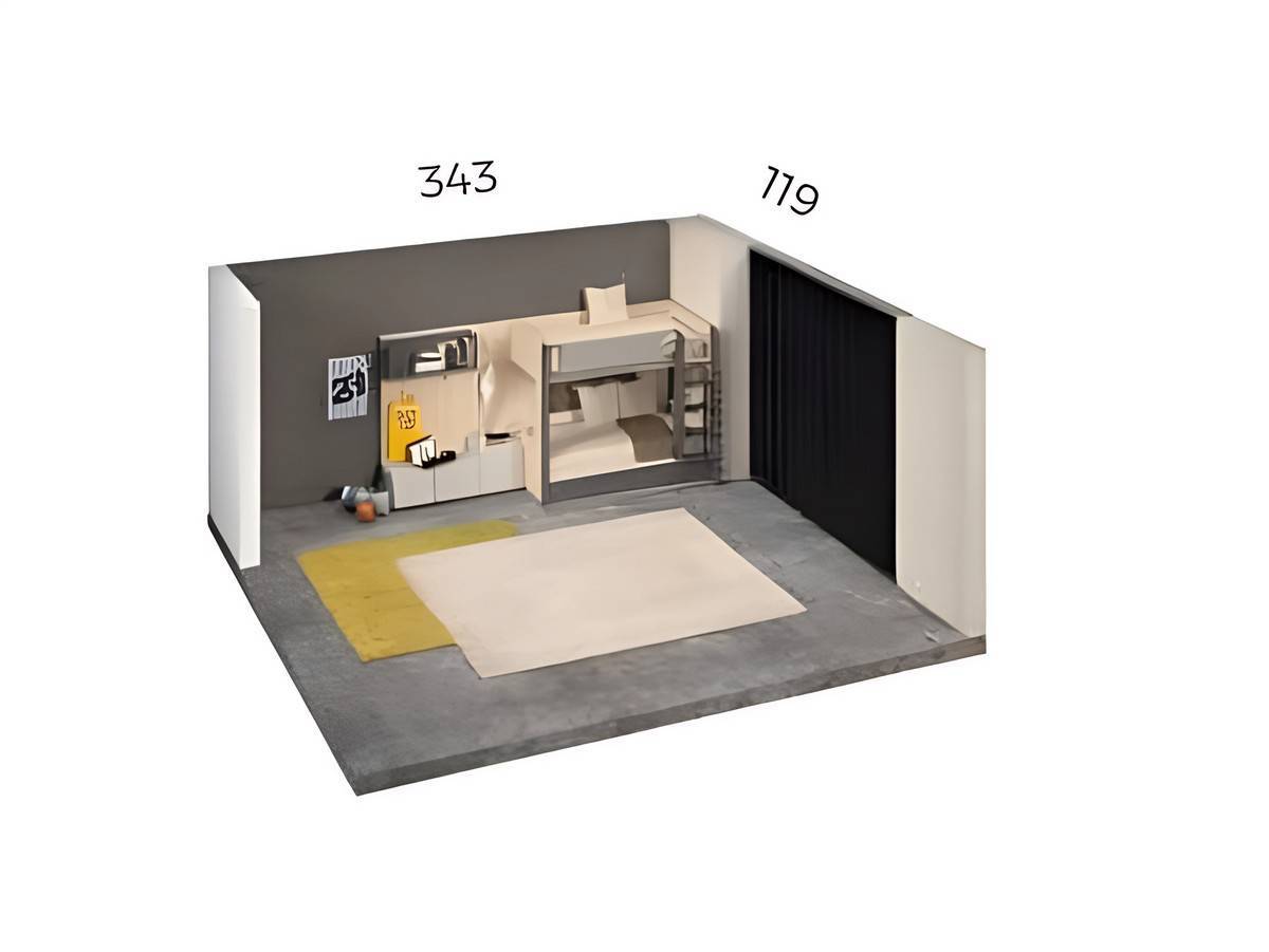 Habitacion Juvenil cama litera bicolor derecha con módulo 4 contenedores. Modelo FORMAS-201, imagen 3
