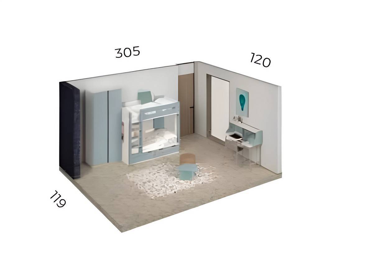 Habitacion Juvenil cama litera bicolor  con módulo 2 baúles y quitamiedos dm. Modelo FORMAS-203, imagen 3
