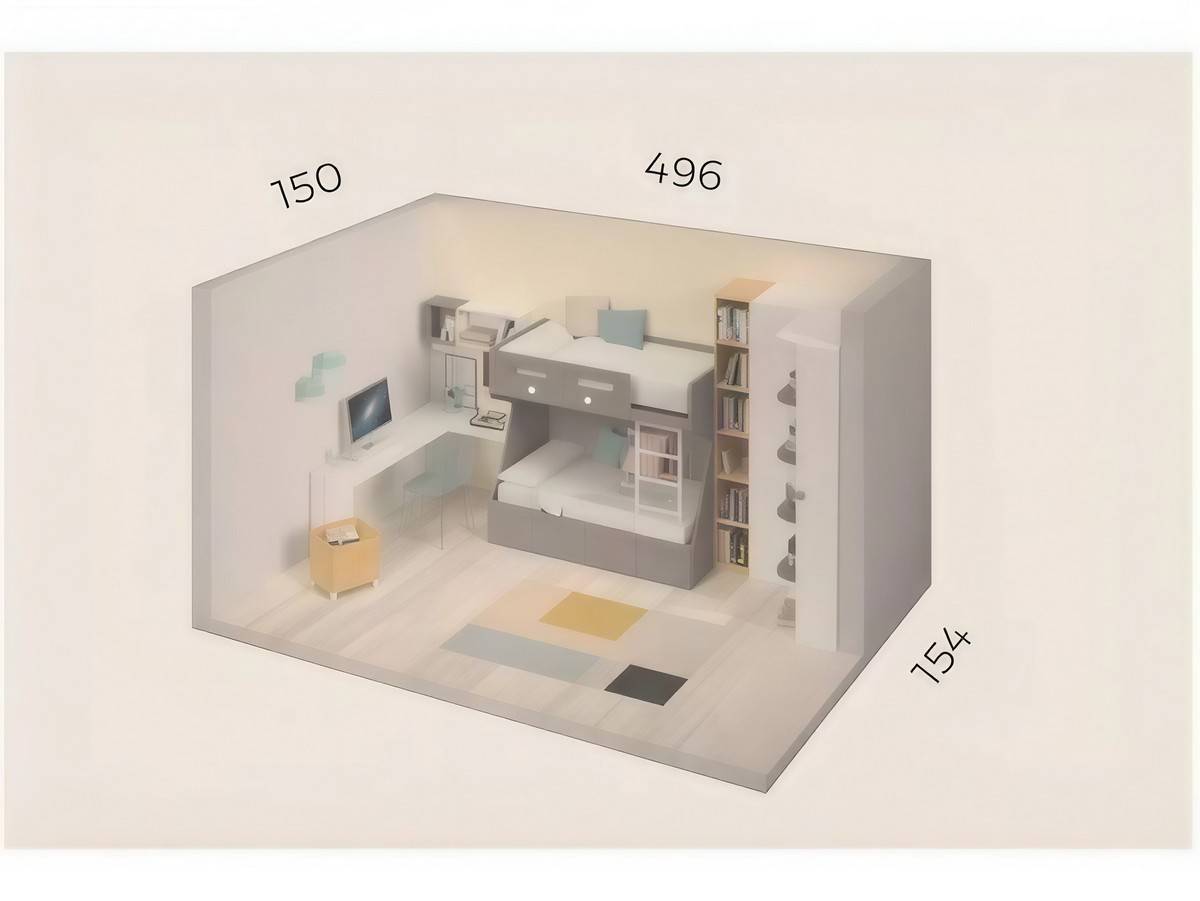 Habitacion Juvenil cama litera 2 bañeras con módulo 4 contenedores  y quitamiedos dm con escalera metalica. Modelo FORMAS-209, imagen 3