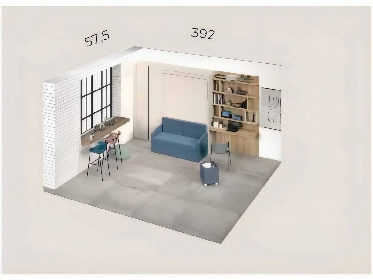 Habitacion Juvenil mueble abatible vertical con sofá canapé. Modelo FORMAS-267, imagen 4