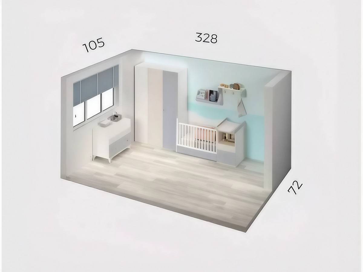 Habitacion Juvenil cuna convertible star 3 cajones y cubo barandilla recta derecha. Modelo FORMAS-312, imagen 3