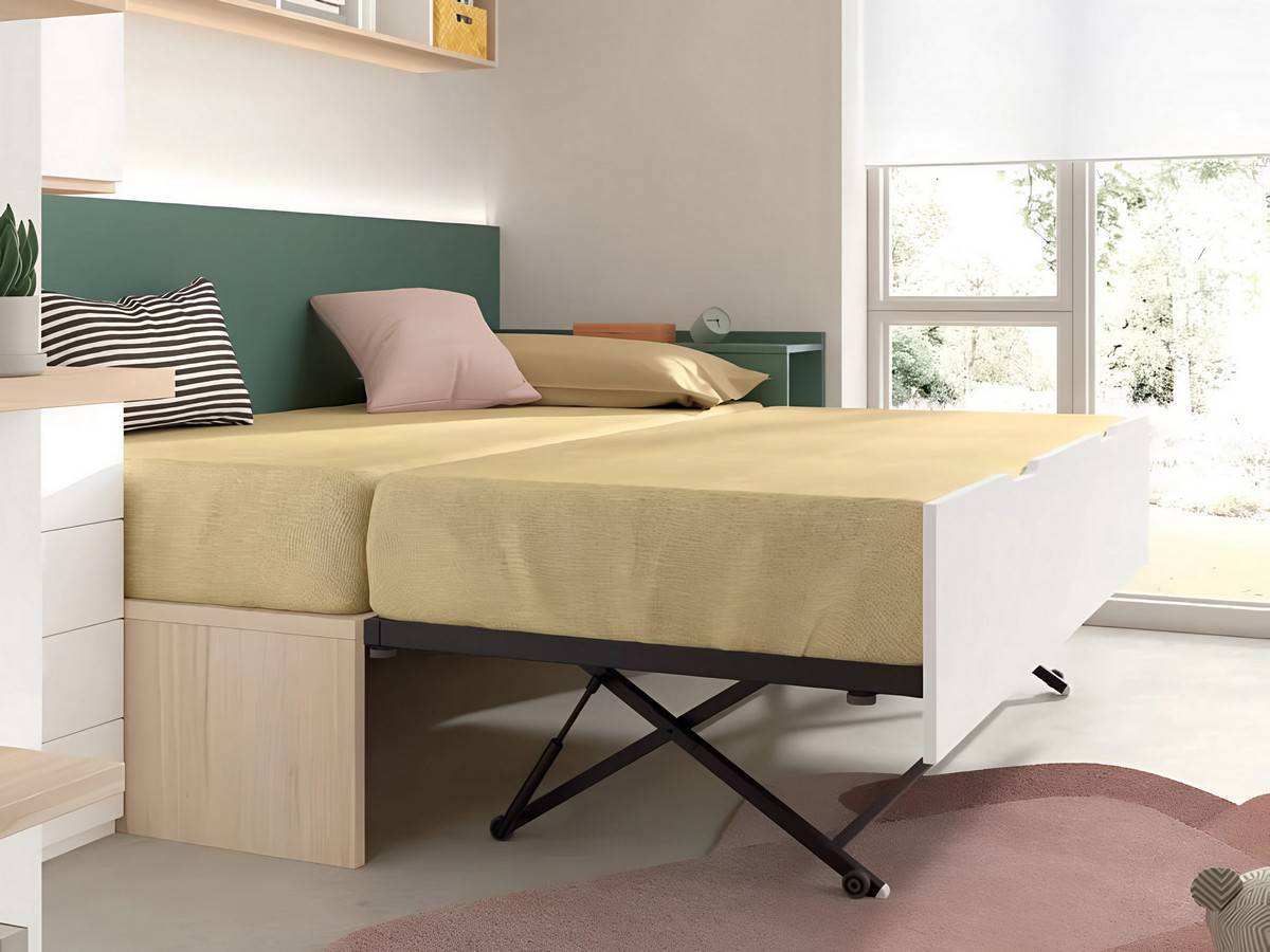 Habitacion Juvenil cama juvenil compacto 39 con base 30 y somier de arrastre premium con estilo moderno de 190x90 cm.. Modelo FORMAS-A050, imagen 4