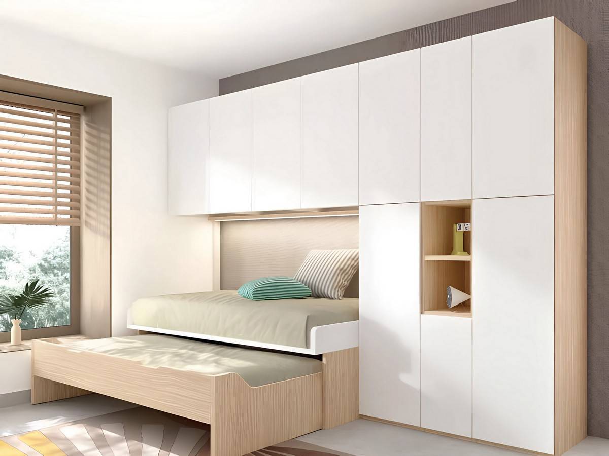 Habitacion Juvenil cama juvenil evo dúplex  con nido oculto y módulo de 4 cajones bajos de 190x90 cm.. Modelo FORMAS-A053, imagen 3