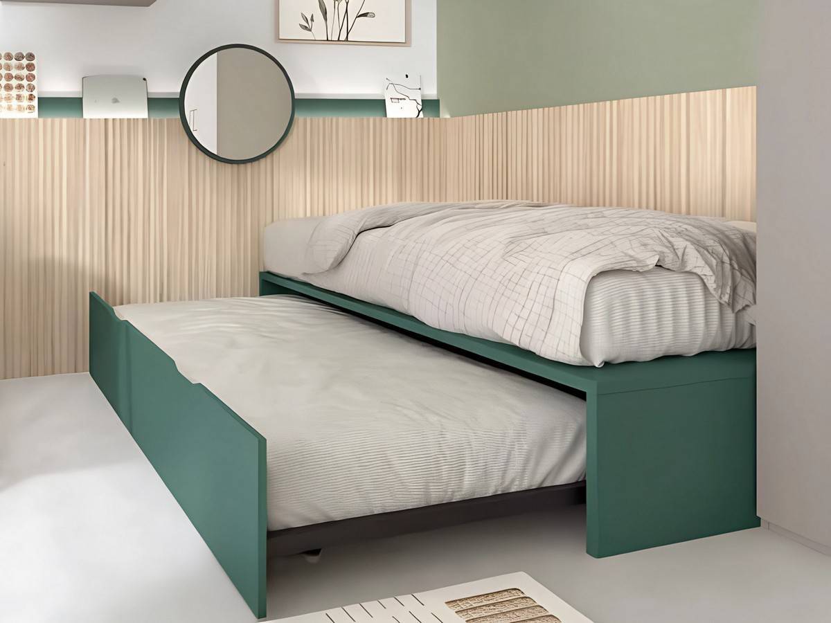 Habitacion Juvenil cama juvenil compacto 39,6 con base 30 y somier de arrastre premium, práctica y moderna en medida 190x90 cm.. Modelo FORMAS-A061, imagen 2