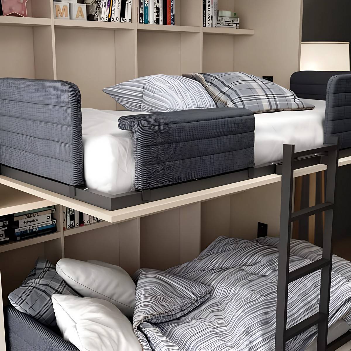 Habitacion Juvenil litera cama doble abatible horizontal  de alto 218 cm. Modelo LIDER-235, imagen 2