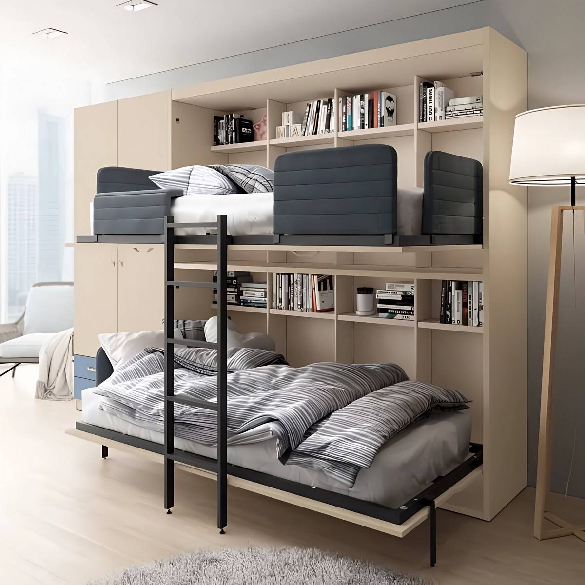 Habitacion Juvenil litera cama doble abatible horizontal  de alto 218 cm. Modelo LIDER-235, imagen 3