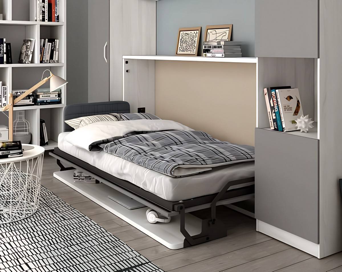 Habitacion Juvenil estudio con cama abatible horizontal simple 90x190  con escritorio. Modelo LIDER-236, imagen 3