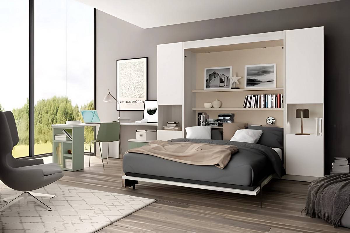 Habitacion Juvenil cama abatible vertical de matrimonio de 150x190. Modelo LIDER-244, imagen 2