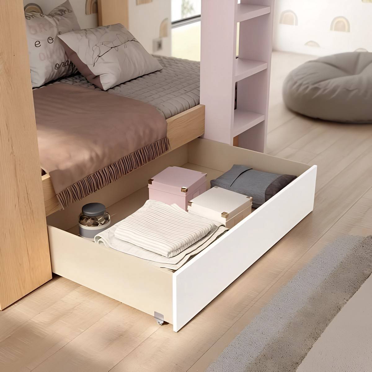 Habitacion Juvenil litera con escalera  y cajon de arrastre kit. Modelo LIDER-262, imagen 2