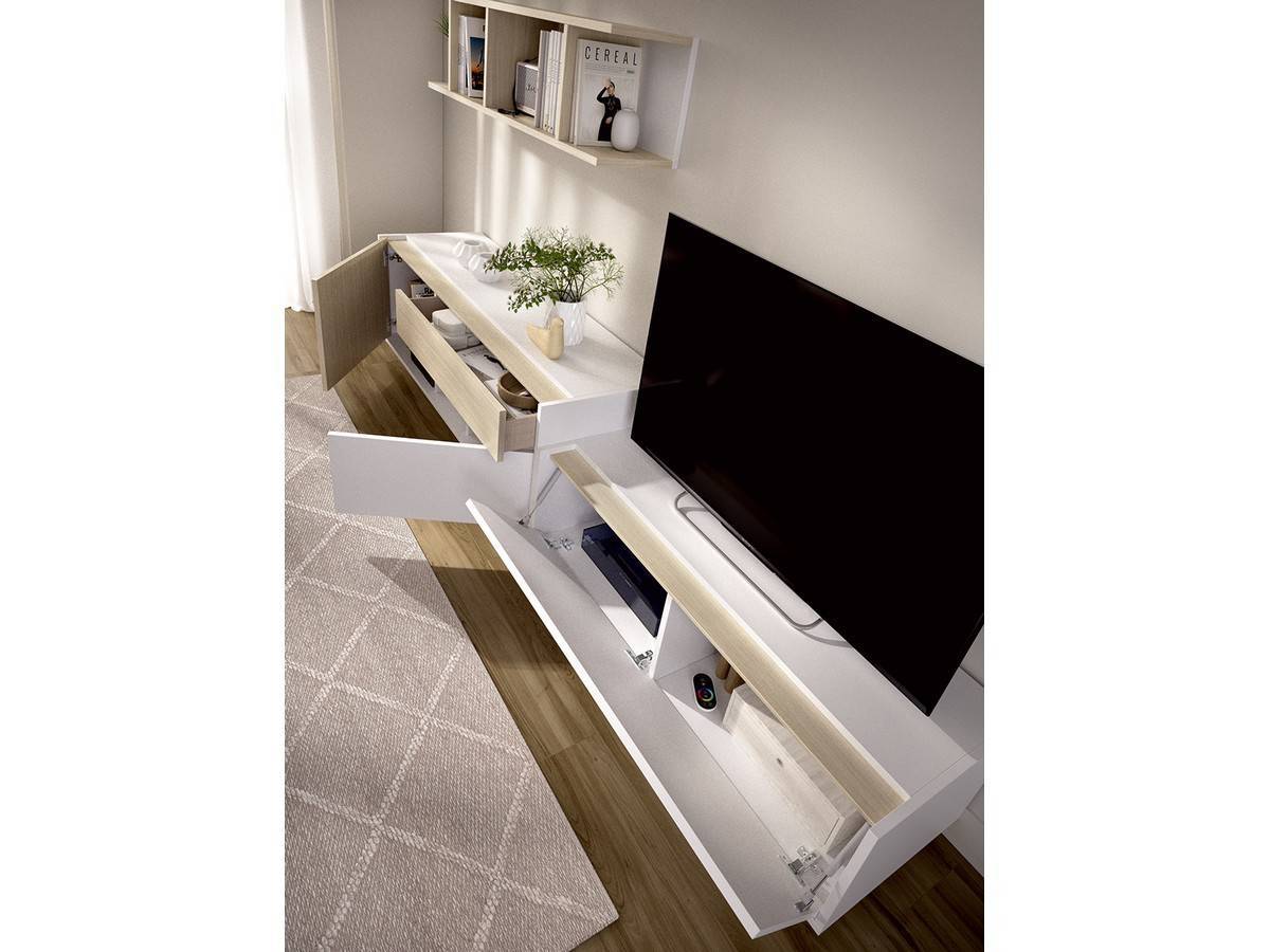  composición de mueble de salón con bajo de 150 cm y estantería de 120 cm. Modelo NEWDUO-01, imagen 2