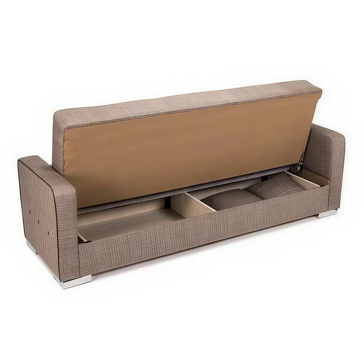  nuestro sofá cama tapizado en tela de alta calidad, que combina estilo y funcionalidad. con su diseño moderno y versátil, este sofá ofrece una experiencia de asiento cómoda gracias a los muelles en el asiento y respaldo, que proporcionan un excelente soporte y comodidad. las patas metálicas en acabado cromo añaden un toque de elegancia y durabilidad al sofá. este sofá cama es perfecto para adaptarse a diferentes espacios y necesidades, ofreciendo un lugar acogedor para sentarse durante el día y una cómoda cama para descansar durante la noche. disfruta de la comodidad y estilo que ofrece este sofá cama con un acabado impecable.. Modelo NK-SOFA-CAMA-TERRA, imagen 5