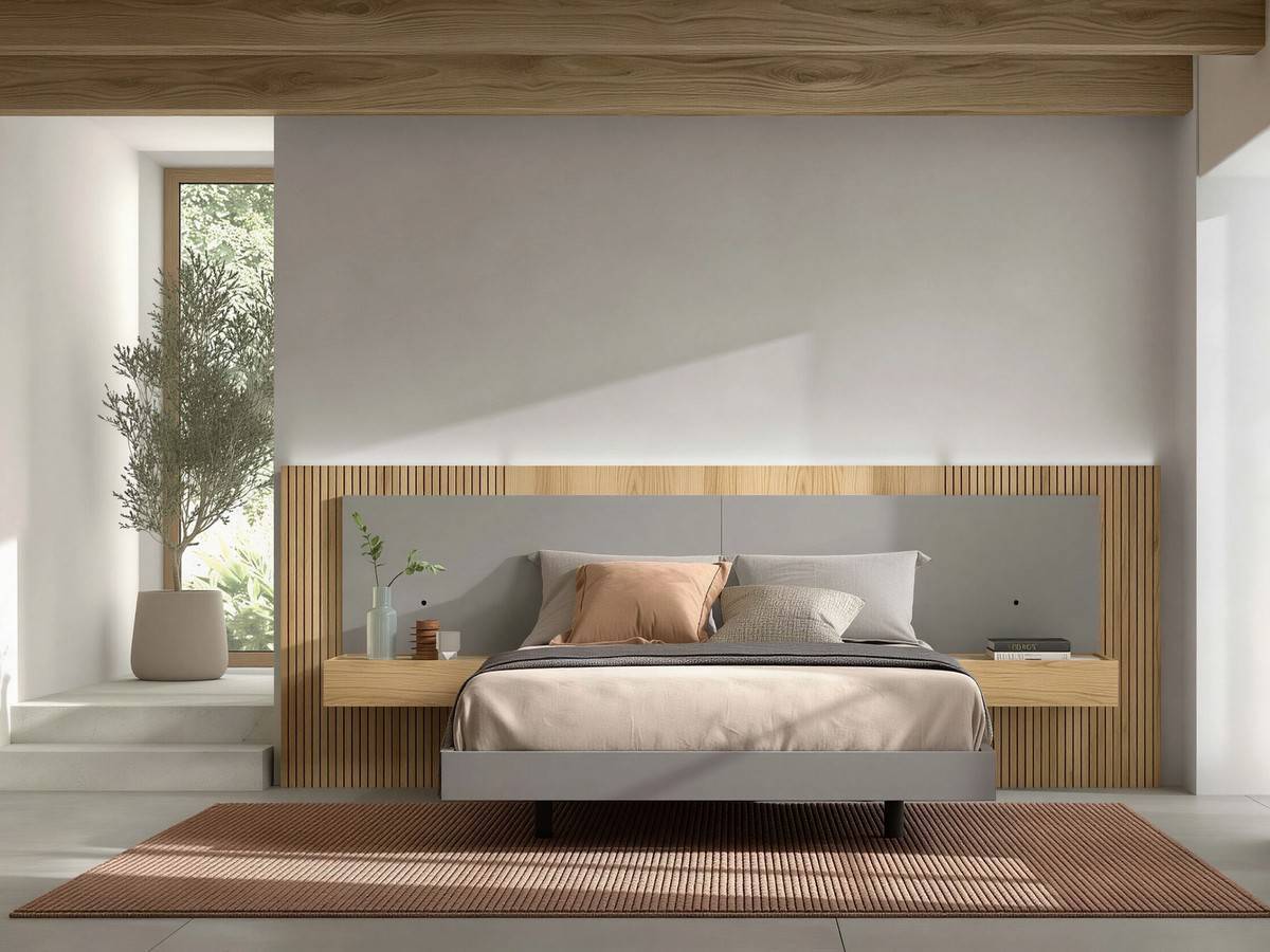  dormitorio noa cabezal nº 6 tapizado de 166cm con mesitas de 60cm tirador lingote. Modelo NOAR-305, imagen 2