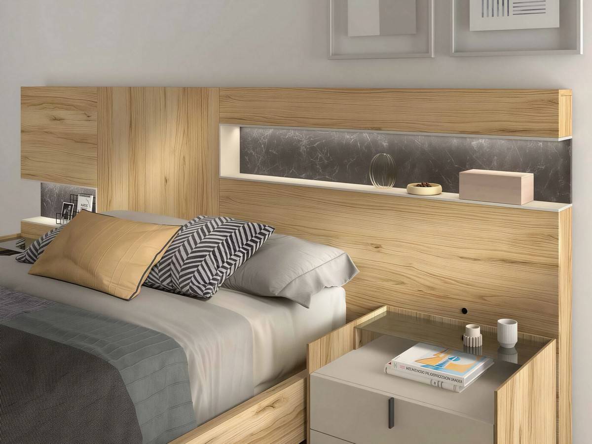  dormitorio noa cabezal nº 22 de 290cm con mesitas de 62cm tirador vertical y led. Modelo NOAR-310, imagen 2