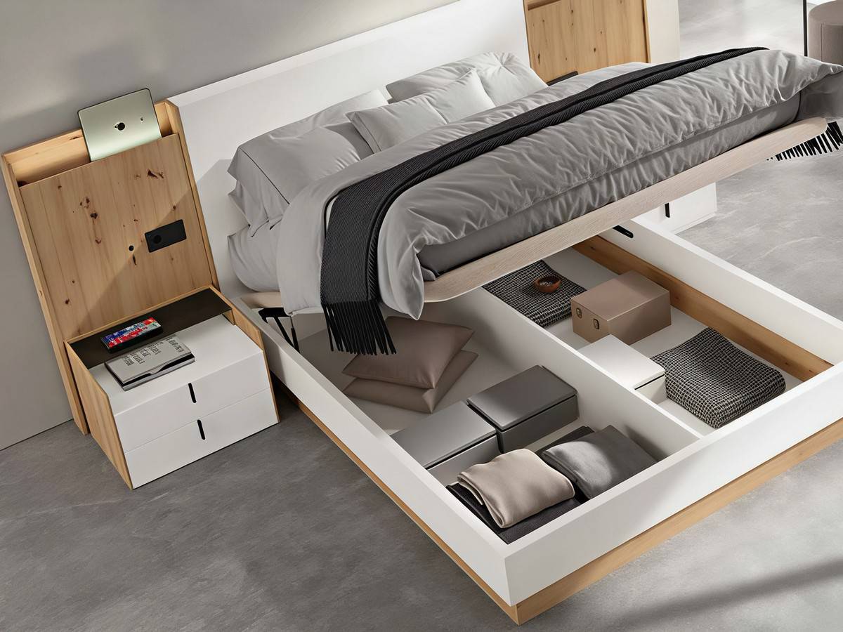  dormitorio noa cabezal nº 9 de 298cm con mesitas de 62cm y 60cm tirador vertical y led. Modelo NOAR-311, imagen 2