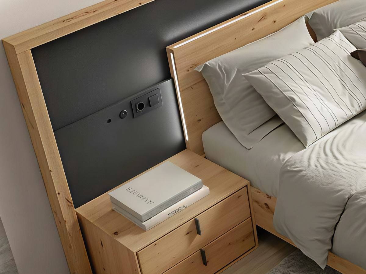  dormitorio noa cabezal nº 21 de 296cm con mesitas de 62cm tirador vertical y led. Modelo NOAR-317, imagen 2