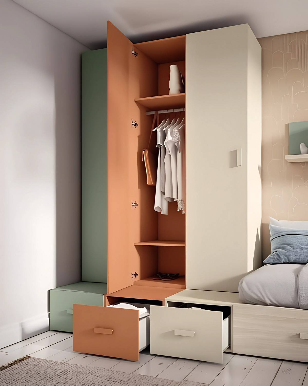 Habitacion Juvenil módulo  cama nido independiente con cama somier de arrastre para colchon de 190x90. Modelo ORTS-18, imagen 2